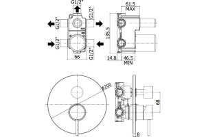 Смеситель Paffoni Light LIG019NO С ВНУТРЕННЕЙ ЧАСТЬЮ, для ванны с душем - 2