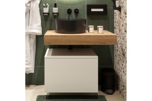 Столешница STWORKI Ольборг 80 дуб французский, без отверстий, с тумбой 50, с раковиной BOCCHI Vessel черной