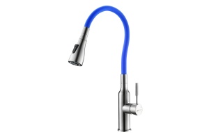 Смеситель для кухни Lemark с гибким изливом и 2х-функциональным аэратором, сталь/синий (LM5082S-Blue)