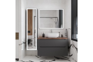 Мебель для ванной STWORKI Берген 100 серая с темной столешницей, раковина Moduo 50 Square