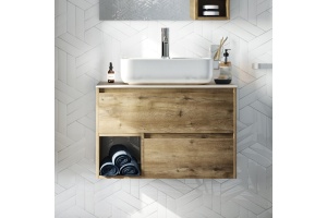 Тумба с раковиной STWORKI Карлстад 75 дуб рустикальный, простоун беж