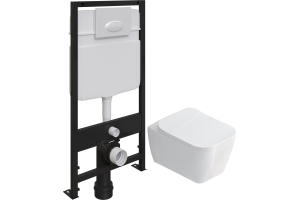 Комплект Унитаз подвесной STWORKI Монтре SETK3204-2616 безободковый, с микролифтом + Система инсталляции для унитазов EWRIKA ProLT 0026-2020 с кнопкой смыва 0052 белой матовой