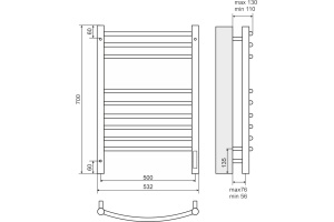 Электрический полотенцесушитель Terminus Классик П9 500x700 Хром - 3