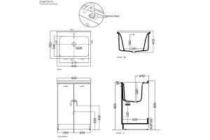 KERASAN Aquadom раковина 60х50см без отв. под смеситель (запчасть для комплекта для постирочной 9166), без сифона 7535 , цвет белый - 2