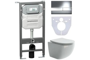 Комплект подвесного унитаза с инсталляцией Ceramica Nova Forma с кнопкой Flat хром