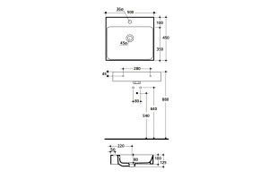 KERASAN Cento раковина 50х45см подвесная/накладная,с 1 отв под смеситель, цвет белый - 2