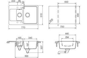Мойка  Cambridge 60 D  Cristalite лунный камень - 2