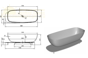 Ванна из литьевого мрамора Kolpa San Milo 174х75 красно-белая - 3