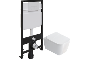 Комплект Унитаз подвесной STWORKI Монтре SETK3204-2616 безободковый, с микролифтом + Система инсталляции для унитазов EWRIKA ProLT 0026-2020 с белой кнопкой смыва