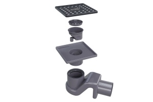 Душевой трап RGW SDR-14B-11 квадрат 110*110 черный Ø 50 мм без ножек, с решеткой