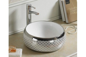 Раковина накладная CeramaLux NC 41 см белый/серебро (5004SP) - 2