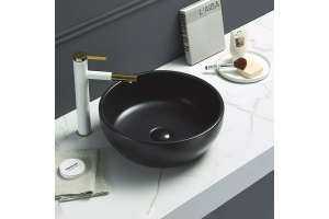 Раковина керамическая накладная AM-109-MB, цвет чёрный матовый, 410х410х145