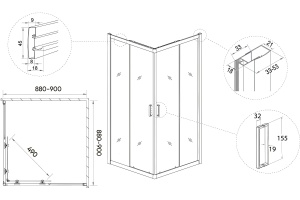 Душевой уголок Veconi Rovigo RV-13 90x90 профиль черный (RV13-90-01-C5) - 3