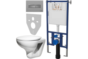 Комплект Унитаз подвесной Roca Mateo 346200000 с микролифтом + Система инсталляции для унитазов DIWO 4501 + Кнопка смыва DIWO 7321 хром матовый