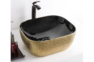 Раковина накладная CeramaLux NC 50 см черный/золото (D1302H022) - 2