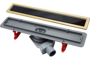 Душевой лоток Pestan Confluo Premium Gold Black Glass Line 300 черное стекло/позолоченная сталь - 3