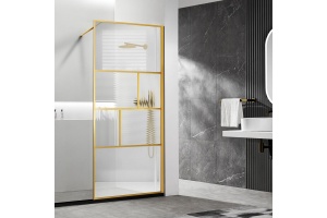Душевая перегородка Vincea Walk-In 80х200 профиль брашированное золото стекло рифленое 