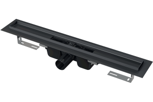 Водоотводящий желоб с порогами для перфорированной решетки, черный-мат горизонтальный сток, 850 мм, APZ1BLACK-850