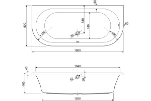 Акриловая ванна Cezares Metauro Wall 180x80 - 3