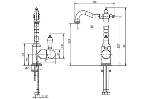 Смеситель для раковины высокий Boheme Medici бронза с черным Swarovski - 2
