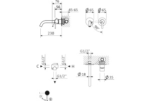 Смеситель Cezares Leaf BLI2-01-W0 С ВНУТРЕННЕЙ ЧАСТЬЮ, для раковины - 2