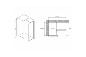 Душевая перегородка Abber Immer Offen 120 черная стекло прозрачное - 2