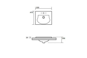 KERASAN Bentley Раковина встраиваемая 55х47хh2см, с 1отв. под смеситель, цвет белый (4 стороны глазированы) - 2