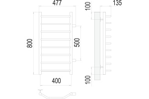 Водяной полотенцесушитель Terminus Виктория П8 400x800 Хром боковое подключение - 3