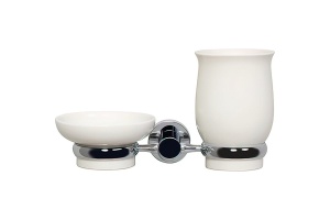 Стакан для зубных щеток и мыльница с держателем Wasserkraft хром - белый