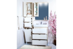 Зеркало-шкаф Бриклаер Токио 80 L светлая лиственница, белый глянец - 3