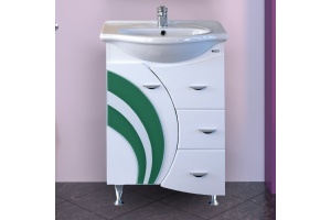 Тумба с раковиной Misty Каролина 60 3 ящика L зеленое стекло
