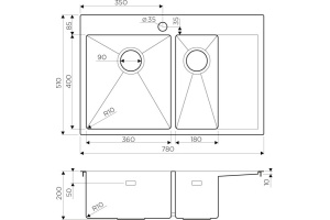 Мойка кухонная Omoikiri Akisame 78-2-IN-L нержавеющая сталь - 2