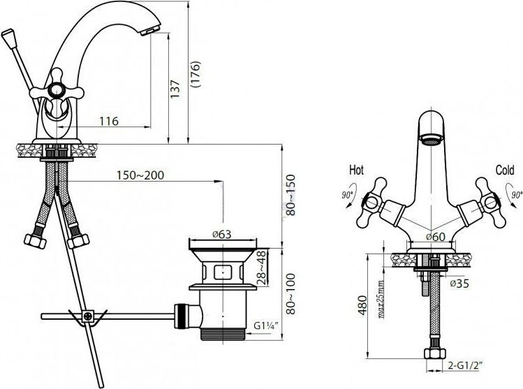 Смеситель Cezares Retro C LS1 03 для раковины RETRO-C-LS1-03 - 2