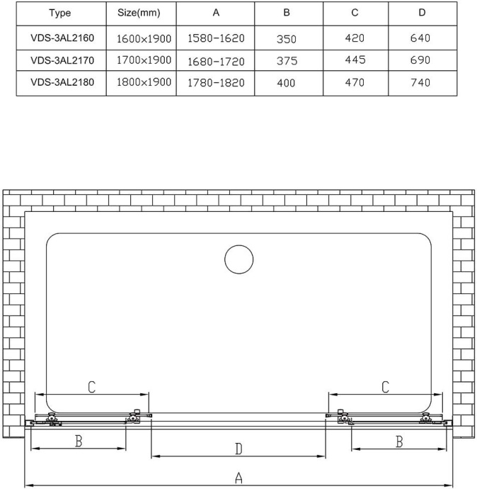 Душевая дверь в нишу Vincea Alpha VDS-3AL2160CL 160 см, стекло прозрачное, хром - 7