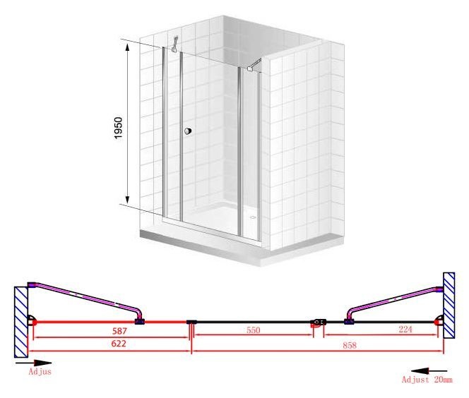 Душевая дверь Cezares Elena 150 хром стекло прозрачное ELENA-W-B-13-60+60/30-P-Cr-R - 7