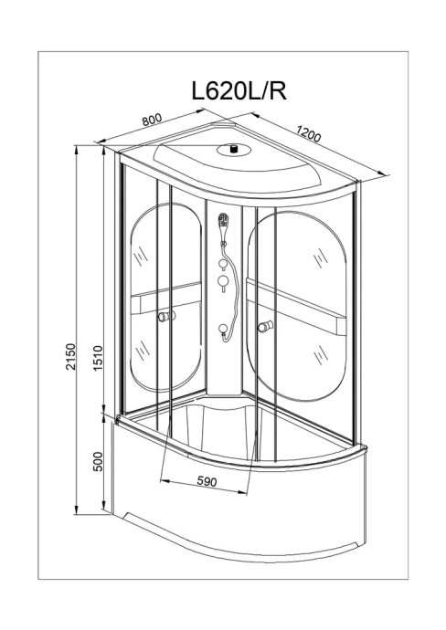 Душевая кабина Deto L 120х80 с подсветкой, хром  L620LLED - 6