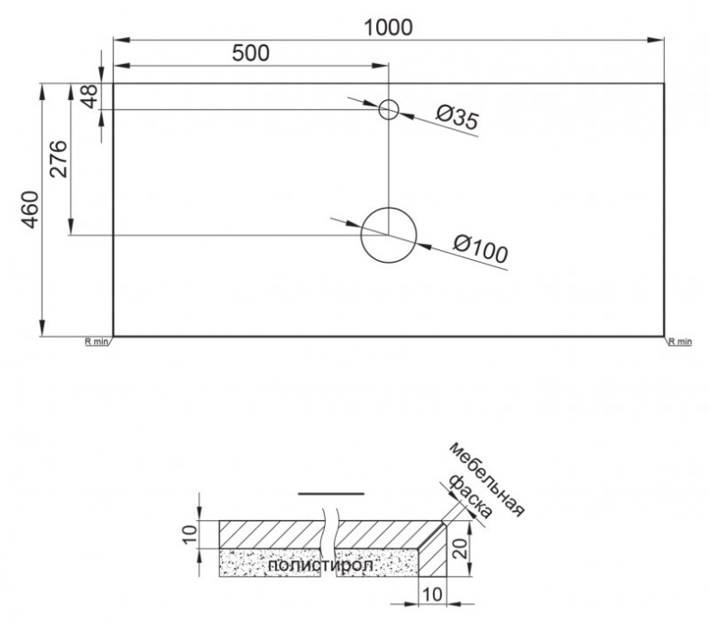 Столешница BelBagno 100х46 черный матовый мрамор  KEP-100-MNO - 2