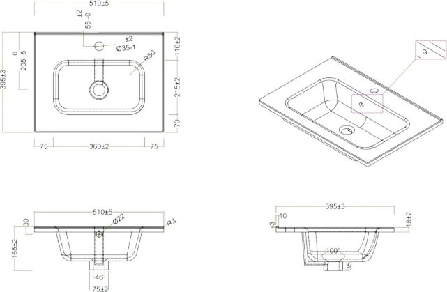 Мебельная раковина Belbagno 50х39 белый  BB500/390ETL - 2