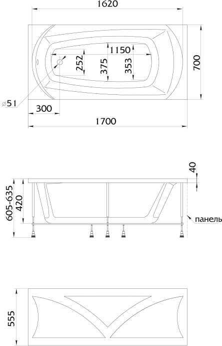 Акриловая ванна 1MarKa Elegance 170х70 4604613105068 - 2