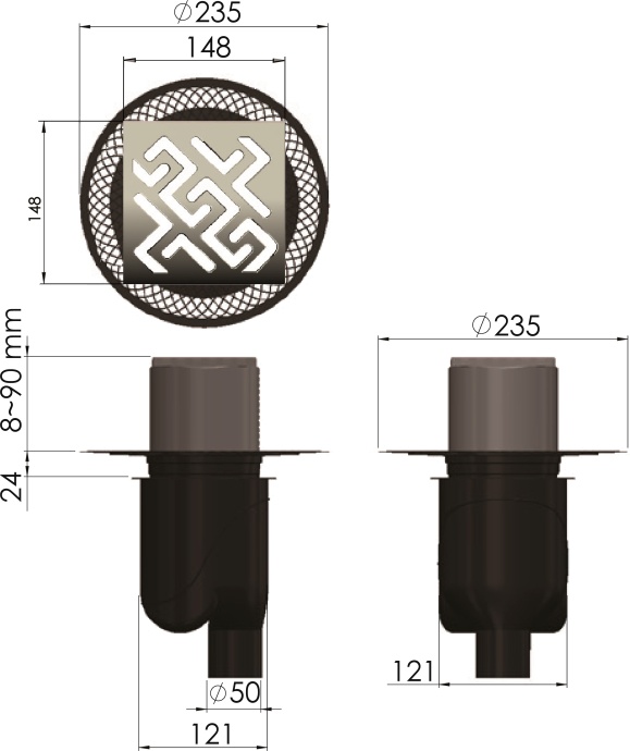 Душевой трап Berges Wasserhaus Platz Antik 15 см 092061 - 5