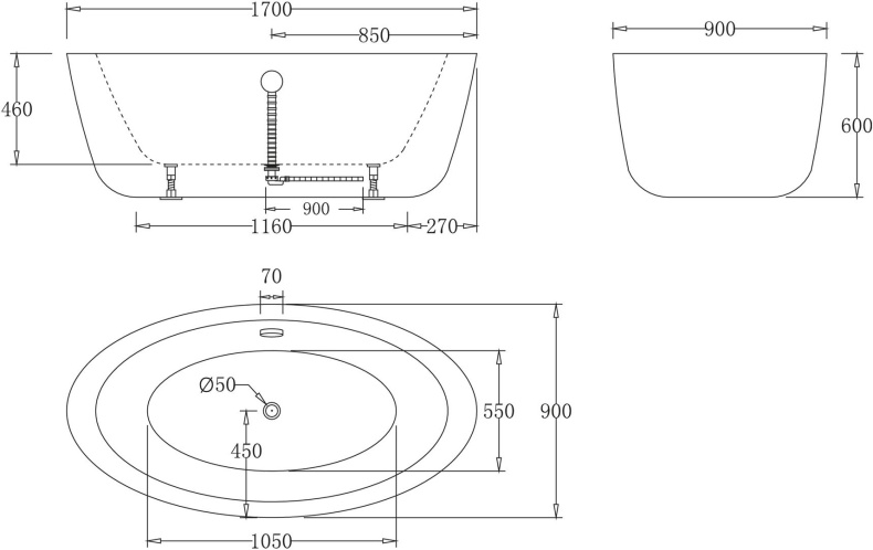 Акриловая ванна BelBagno BB67-1700 - 4