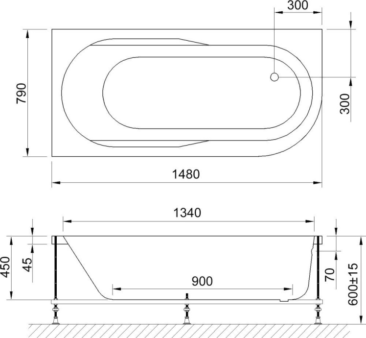 Акриловая ванна Royal bath Azur 148x79 см  RB 614201 L - 1