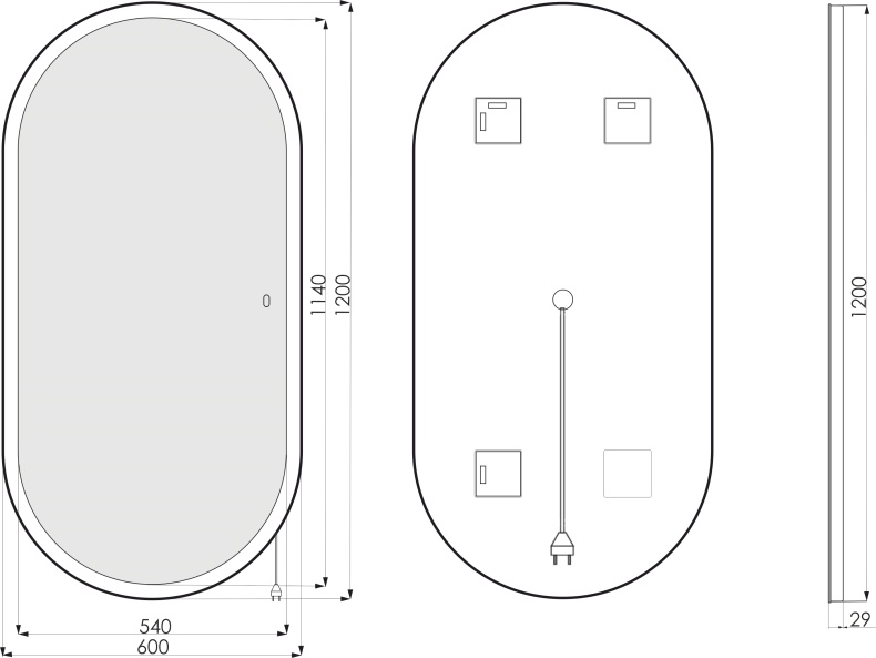 Зеркало STWORKI Мальмё 120 с подсветкой, сенсор на зеркале, овальное, настенное LED-00002201 - 7