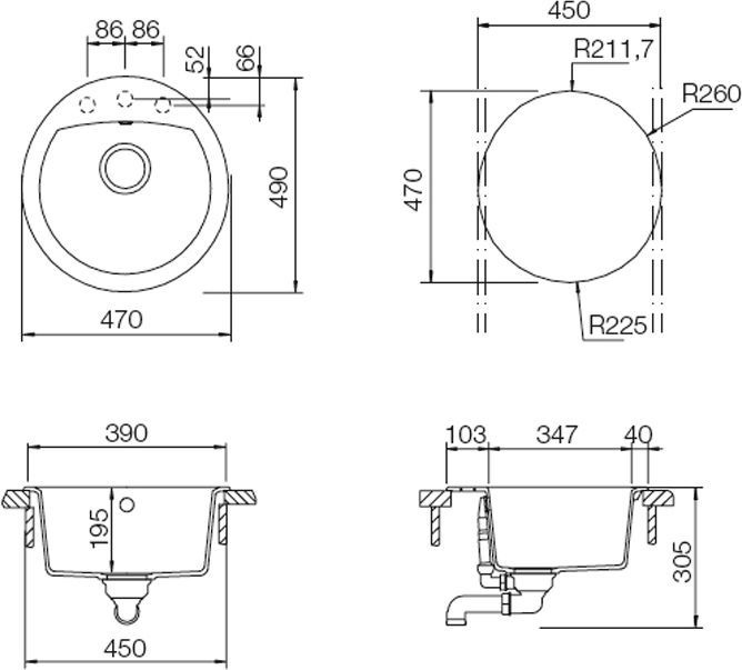 Мойка  Eclipse 45  Cristalite корз.клапан альпина 700672 - 1