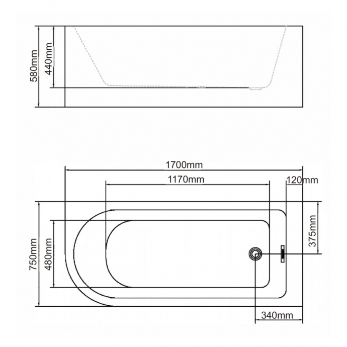 Акриловая ванна Swedbe Vita 170х75 белый  8843 - 4