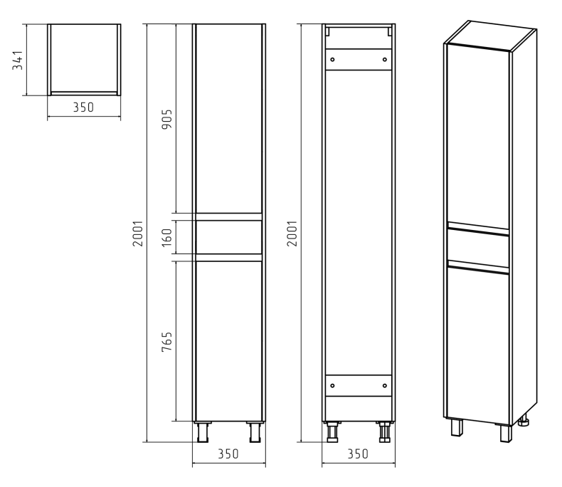 Шкаф-пенал Misty Алиса 35 L, белый, с ящиком Э-Али0501-01Л - 3