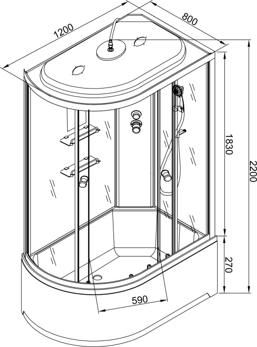 Душевая кабина Deto ЕМ 120х80  EM2712RLED - 10