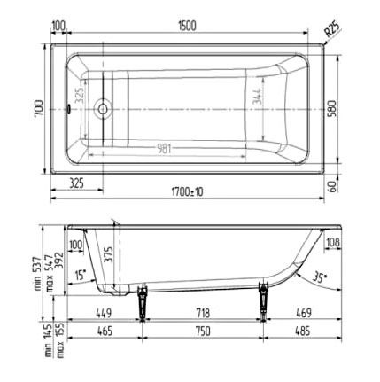 Чугунная ванна Wotte Line 170x70 Line 1700x700 - 1