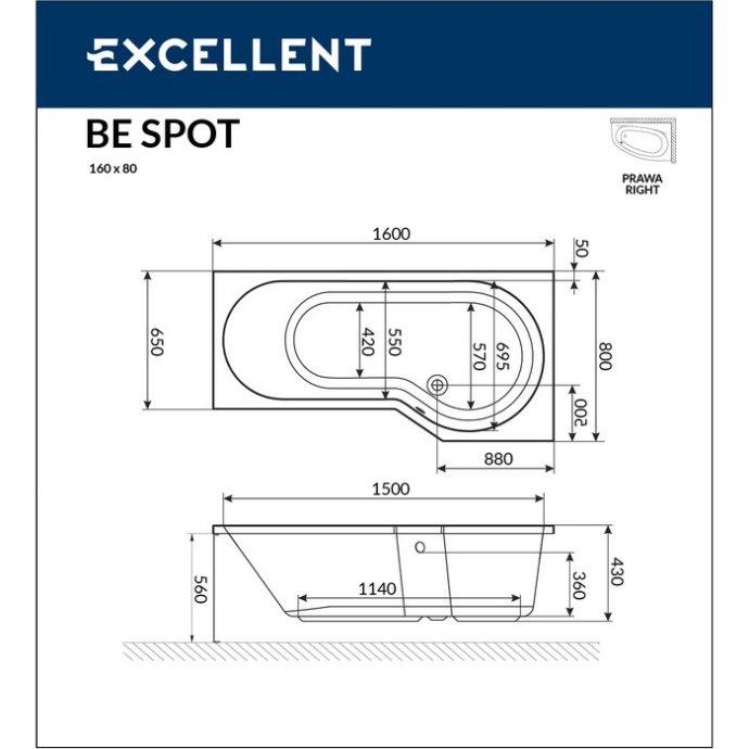 Ванна акриловая Excellent Be Spot Soft R 160х80 с гидромассажем белый - бронза WAEX.BSP16.SOFT.BR - 6