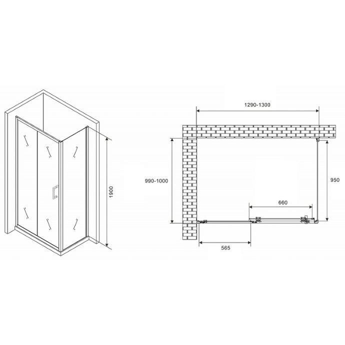 Душевой уголок Abber Schwarzer Diamant 130х100 хром стекло прозрачное AG301305-S1005 - 1